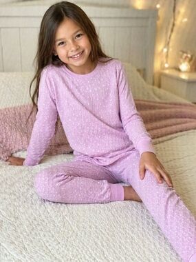 Athletic Works Pink thermal pajama set girls 7/8 cozy waffle knit soft